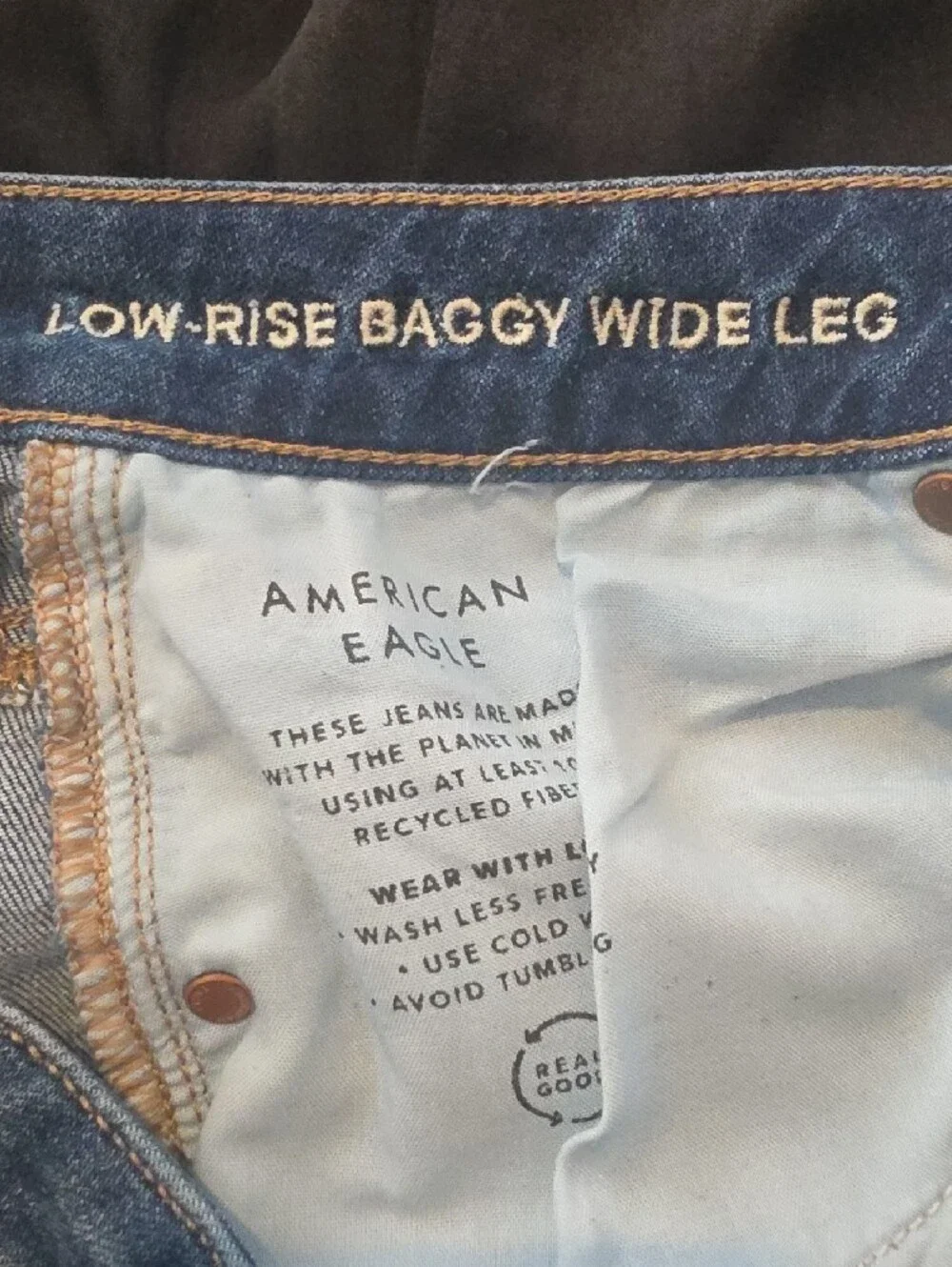 American Eagle Outfitters Dark Blue Stretch low Rise Baggy Wide leg Jeans